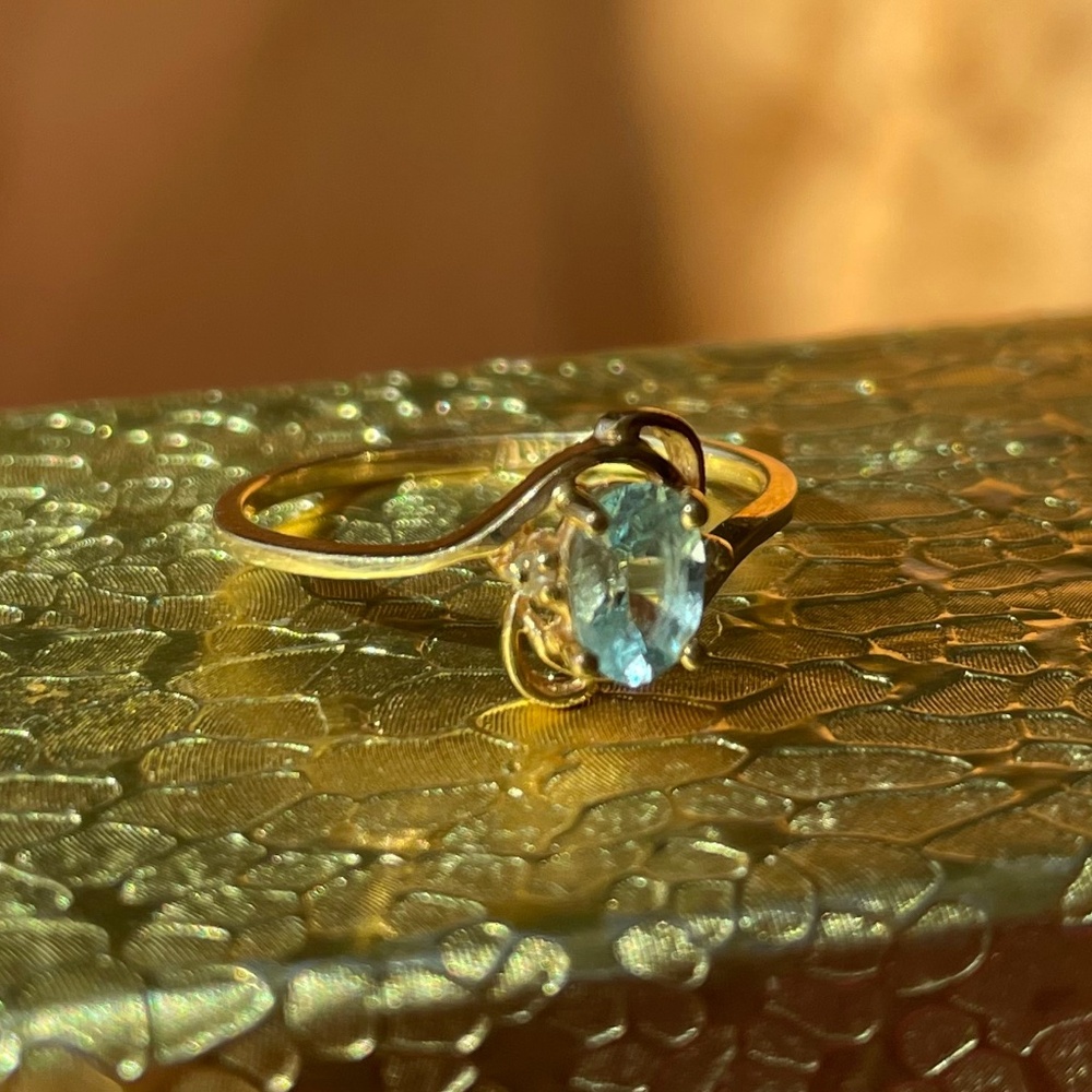 14K Gold Light Blue Topaz and Diamond Accents Ring